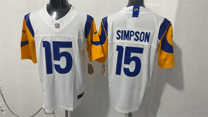 Men's Los Angeles Rams #15 Ty Simpson White 2026 Draft F.U.S.E. Vapor Limited Stitched Football Jersey Men's Los Angeles Rams #15 Ty Simpson White 2026 Draft F.U.S.E. Vapor Limited Stitched Football Jersey